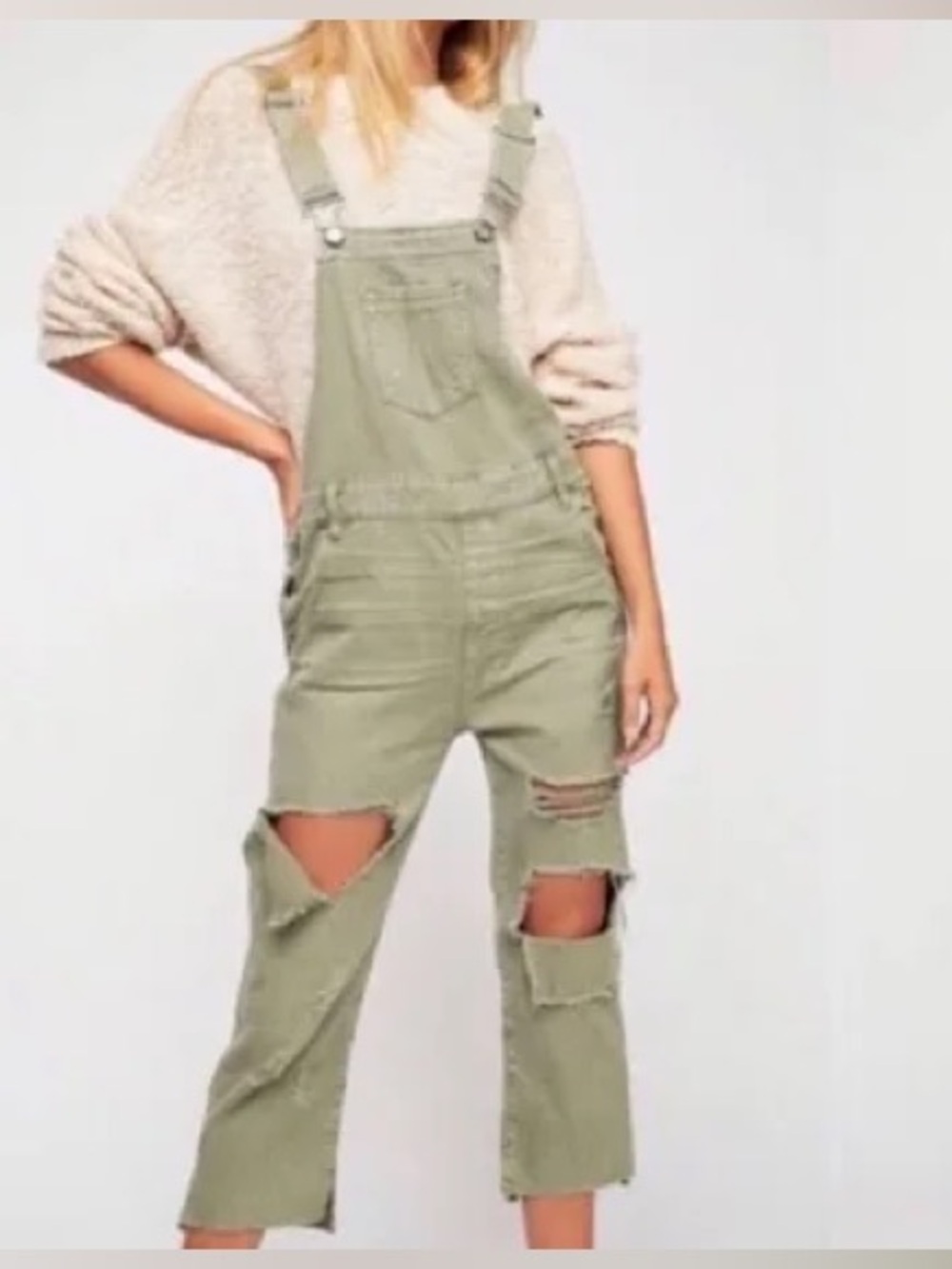 One Teaspoon Olive Green Distressed Boyfriend Overalls